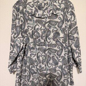 Croft & Barrow Button Up Shirt White Purple Black Paisley Womans XXL